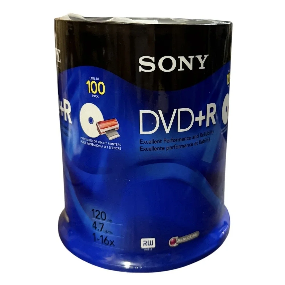 Sony DVD+R 4.7GB‎ 120min 1-16X Recordable Blank Video Discs 100 Pack NEW SEALED